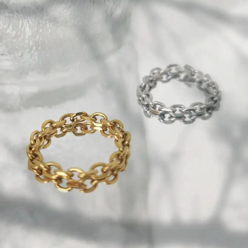 Véra - Bague Chaîne Épaisse 3mm Dorée Style Cuban - 4NewGen