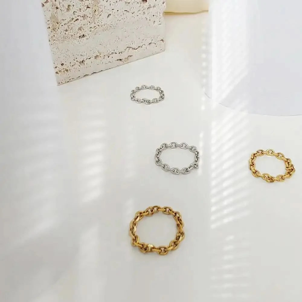 Véra - Bague Chaîne Épaisse 3mm Dorée Style Cuban - 4NewGen